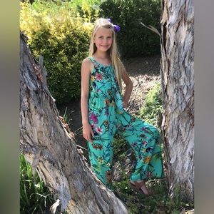 NEW Girls Teal Floral Jumpsuit